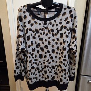 honeyme Leopard Print Sweatshirt Long Sleeve Crew Neck Gray Black Brown XXXL